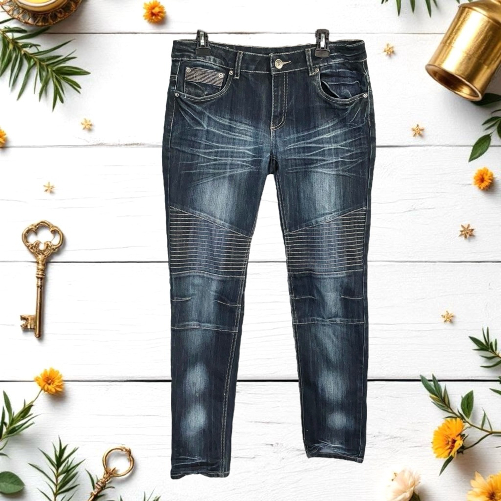 Touch Me Retro (Vintage?) Dark Blackish Navy Contrast Tan Stitch Jeans Women 14